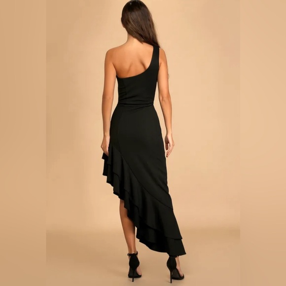Lulus Steal a Glance Black One-Shoulder Asymmetrical Midi Dress - Picture 2 of 7